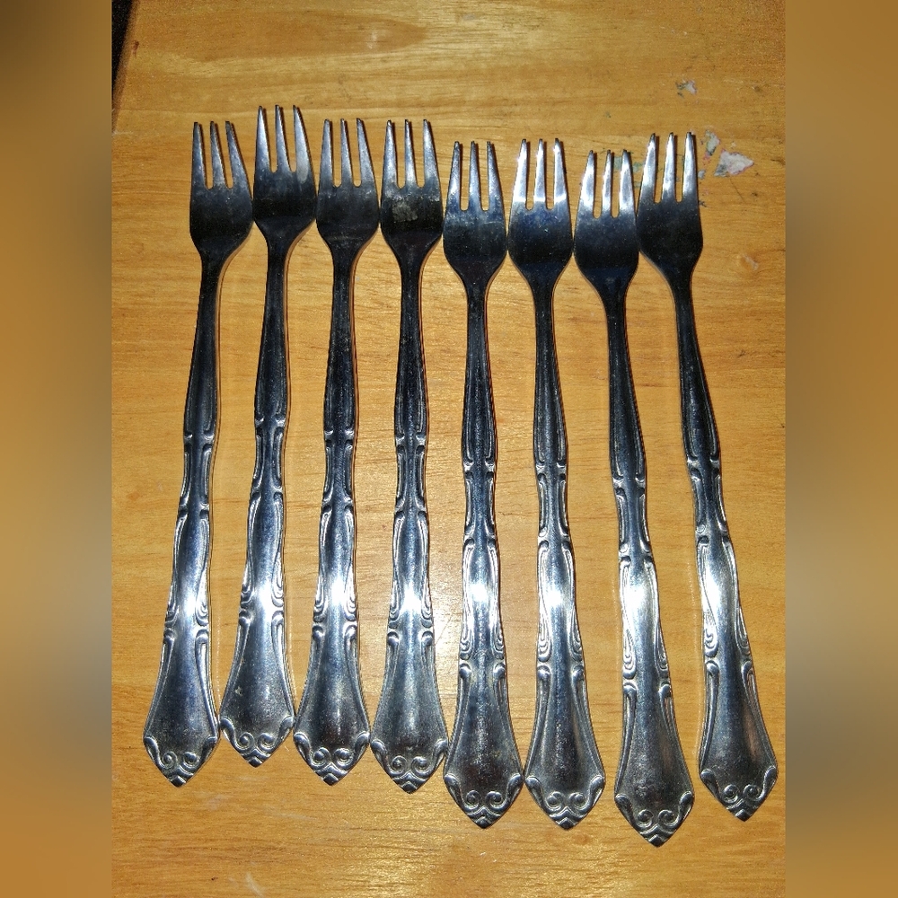 Set Of 8 Northland Korea Stainless Seafood Cocktail Forks Flatware